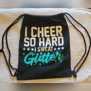 Black, White & Teal 'I Cheer So Hard I Sweat Glitter' Drawstring Bag